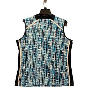 Tail Womens XL Golf/Tennis Sleeveless Shirt Teal/Pink/Black/White Geometric‎ EUC